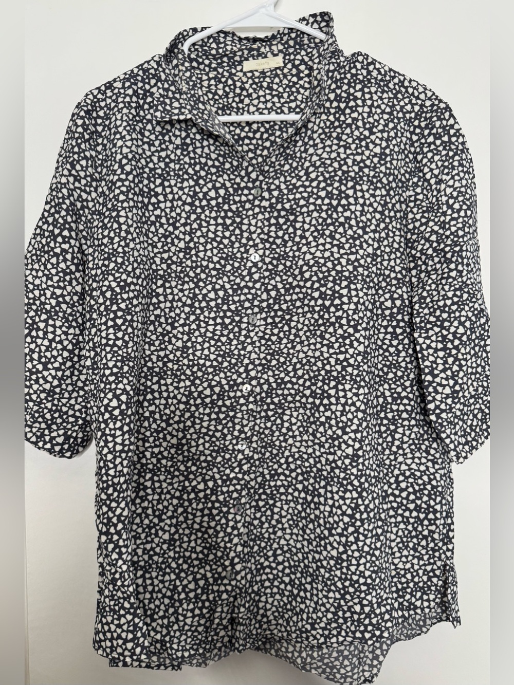 Blue & White heart Printed Button-Down Shirt - Relaxed Fit 100% silk 14/16 1X